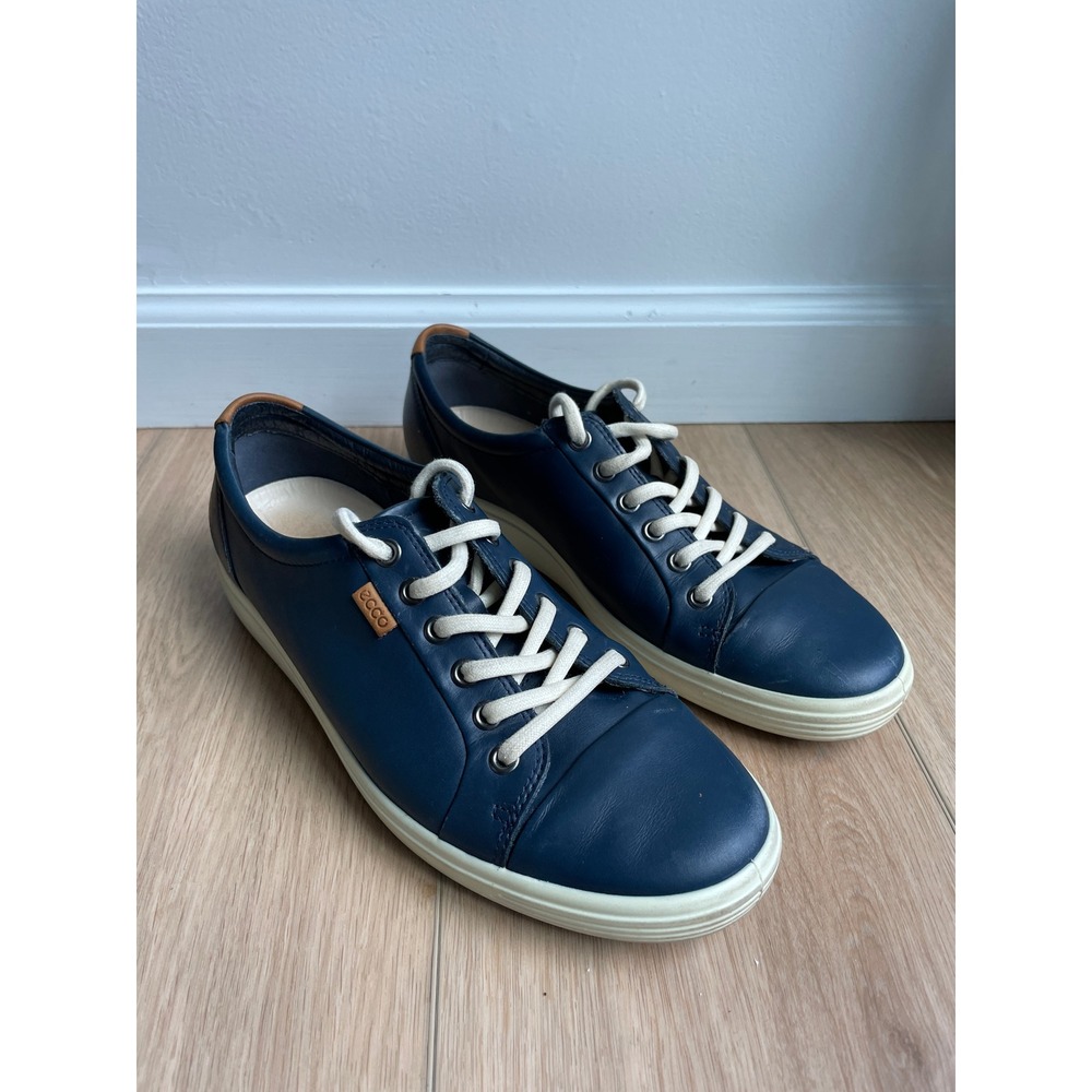 Ecco Soft 7 Mens Navy Blue Leather Low Top Lace Up Sneakers Shoes 43 US 9-9.5